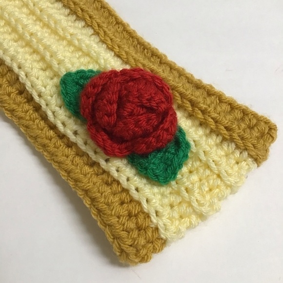 Rose Flower Knit Headband Ear Warmer Handmade Acrylic Hair Band Ski Snowboard - Picture 3 of 8